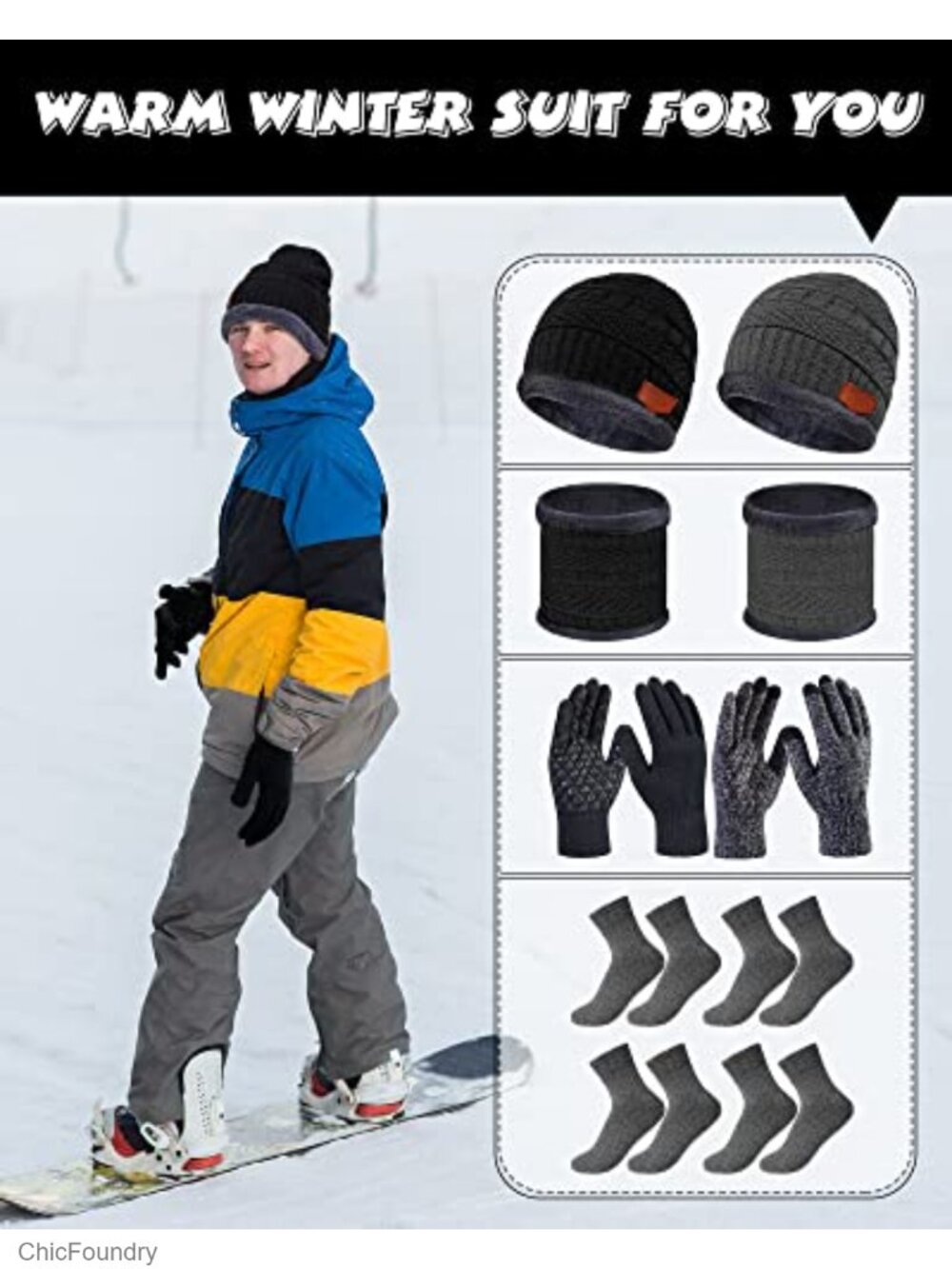 10-Piece Winter Hat Beanie Scarf Touch Screen Gloves and Sock Set - Picture 4 of 6